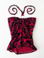 Red with Black Rose Print Halter 1