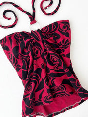Red with Black Rose Print Halter 2