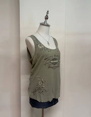 Sage Green Graphic with Rhinestones Harley Davidson Tank 2