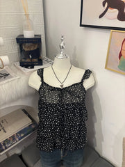 Sheer Tiered Ruffle Black Polkadot Cami 1
