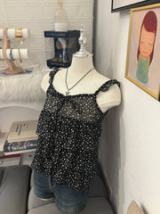 Sheer Tiered Ruffle Black Polkadot Cami 2