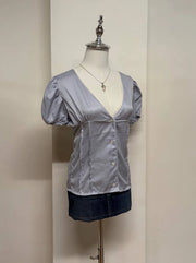 Slate Blue Puff Sleeve Blouse 2