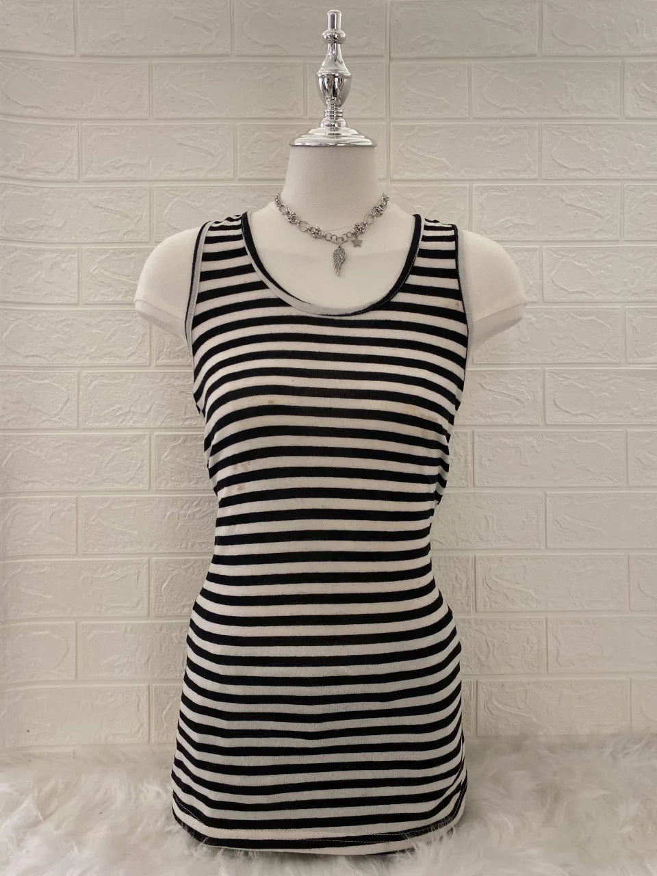 Striped Cream & Black Tank 1