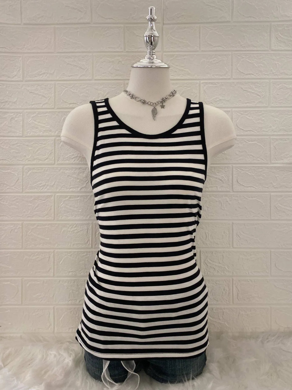 Striped White and Navy Tank 1