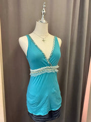 Teal Blue V Neck Overlay Tank 2