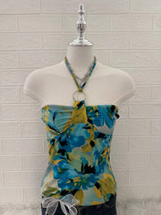 Teal Floral Reworked Halter Top 1