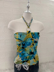 Teal Floral Reworked Halter Top 2