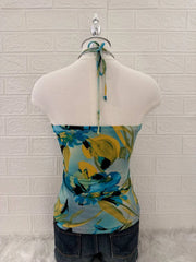 Teal Floral Reworked Halter Top 3
