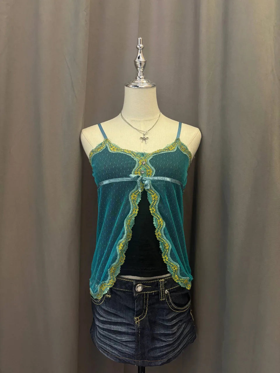 Teal Sheer Cami with Gold Details 1