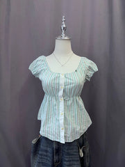 Teal Stripe Babydoll Blouse 1