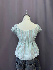 Teal Stripe Babydoll Blouse 2