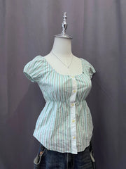 Teal Stripe Babydoll Blouse 3