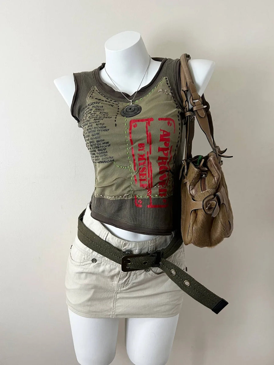 Beige Cargo Mini Skirt