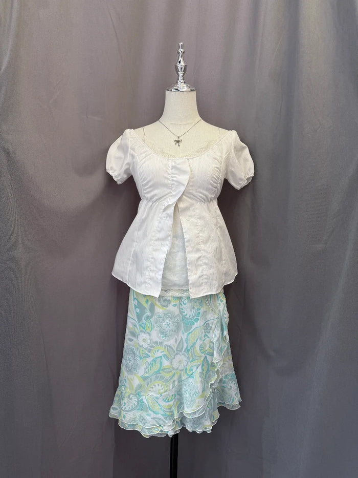 White Front Ruffle Babydoll Blouse 1