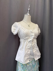 White Front Ruffle Babydoll Blouse 2
