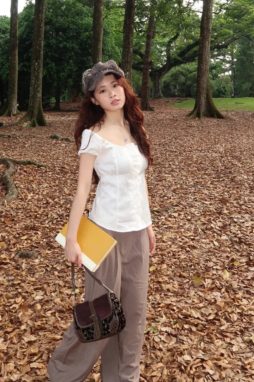 White Front Ruffle Reworked Babydoll Blouse 1