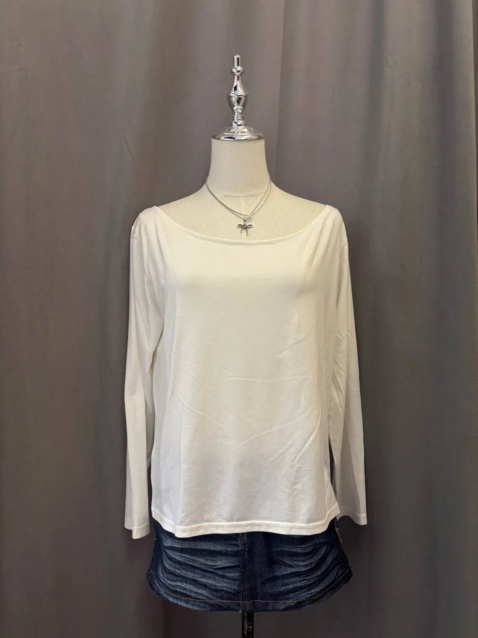 White Long Sleeve Off-Shoulder Top 1