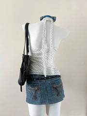 White Polka Dot Halter Top 2