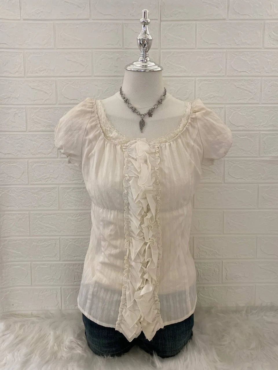 White Puff Sleeve Ruffle Babydoll Top 1