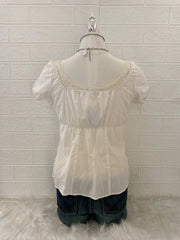 White Puff Sleeve with Ruffles Babydoll Top 2