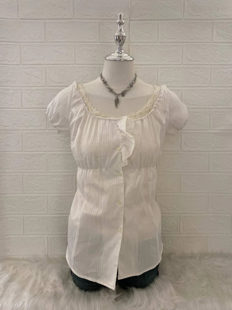 White Puff Sleeve with Waist Tie Babydoll Top 1