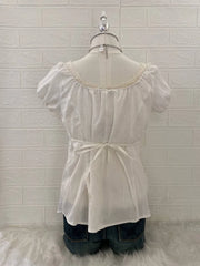 White Puff Sleeve with Waist Tie Babydoll Top 2