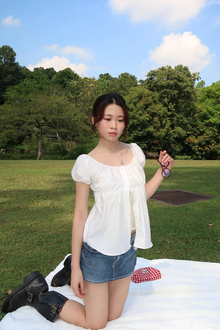 White Reworked Babydoll Blouse 1