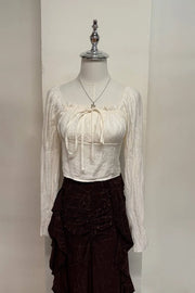 White Square Neck Peasant Cropped Blouse 1