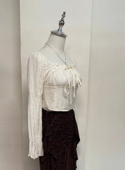 White Square Neck Peasant Cropped Blouse 2