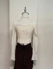 White Square Neck Peasant Cropped Blouse 3