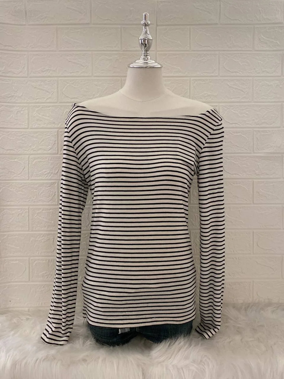White Stripe Off Shoulder Top 1