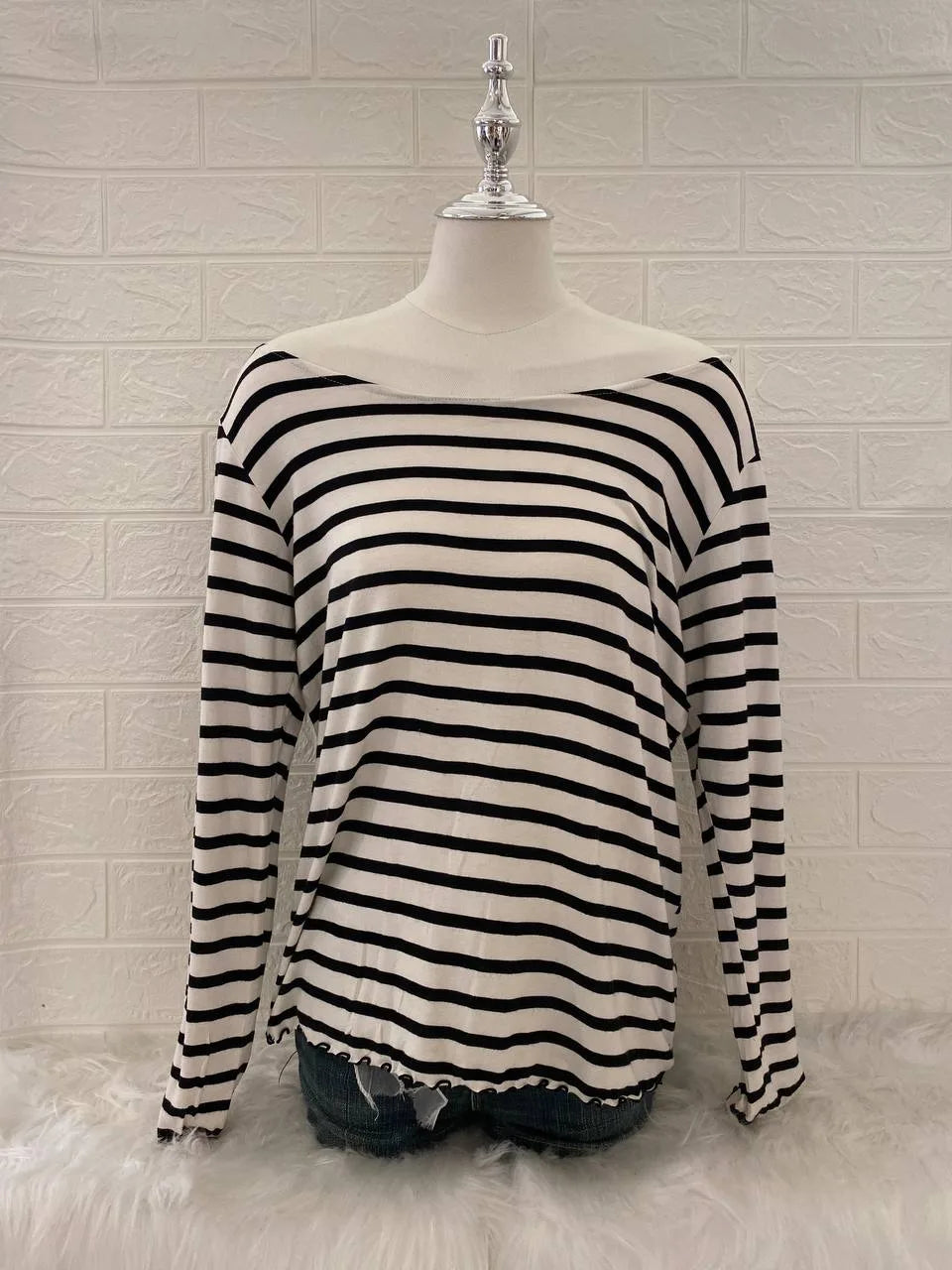 White Stripe Off Shoulder Top 1
