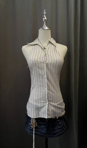 White Striped Hlter Blouse 1