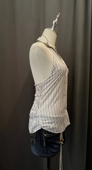 White Striped Hlter Blouse 2