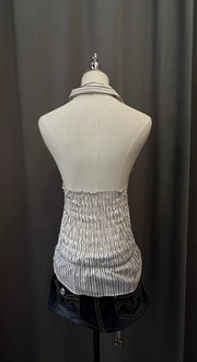 White Striped Hlter Blouse 3