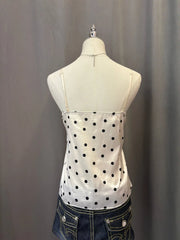 White with Cream Lace Trim Polkadot Satin Cami 3