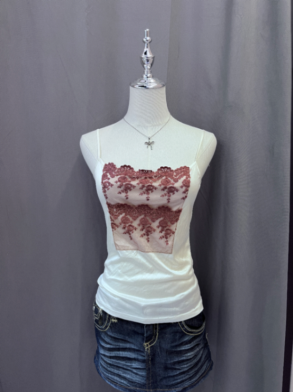 White with Maroon Lace Overlay Cami 1