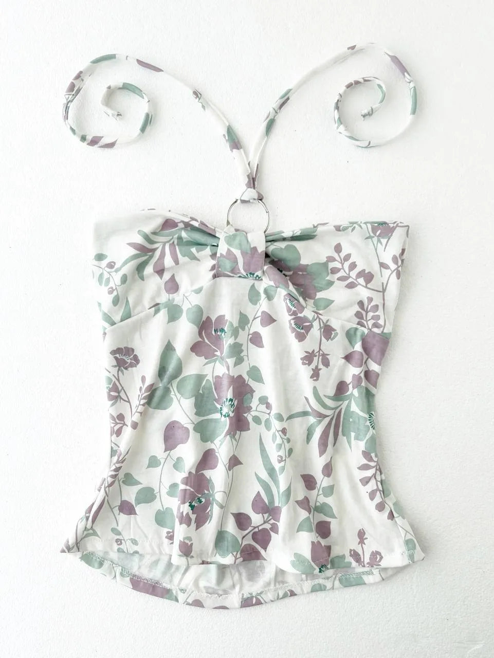 White with Purple Plant Details Halter 1