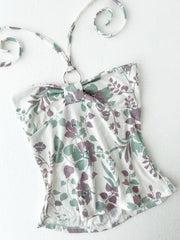 White with Purple Plant Details Halter 2