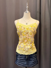 Yellow Lace Hem Floral Cami 1