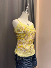 Yellow Lace Hem Floral Cami 2