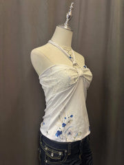 Yellow with Orange Floral Reworked Halter 2